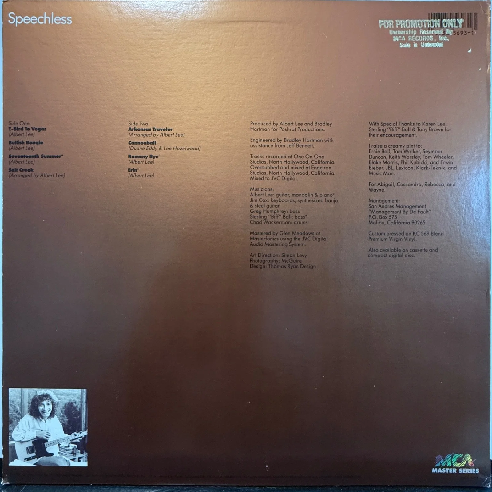 REDUCED - AUTOGRAPHED!! - ALBERT LEE "Speechless" PROMO - AUDIOPHILE VINYL - NM, изображение 3