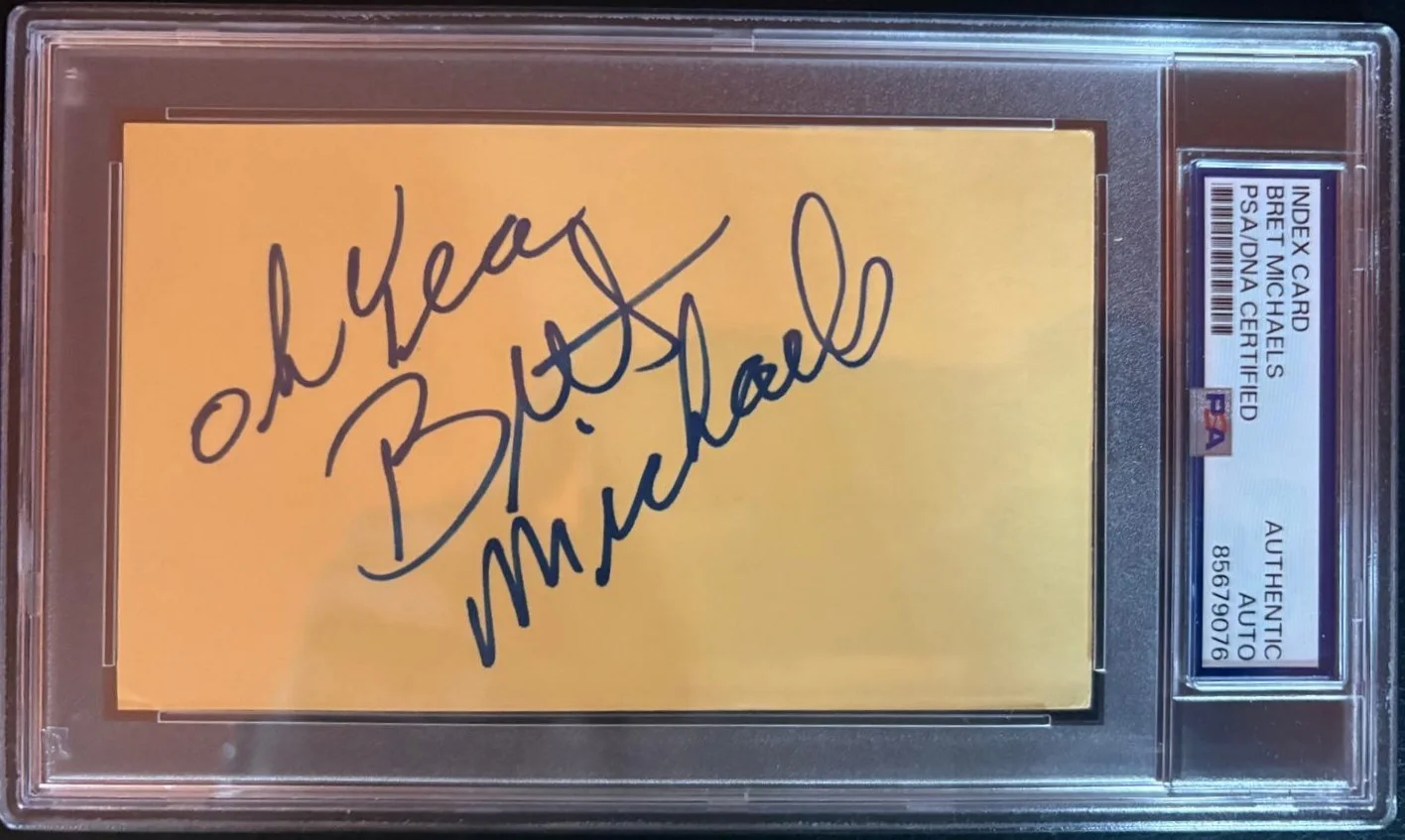 Bret Michaels — BRET MICHAELS SIGNED INDEX CARD ENCAPSULATED PSA HARD ROCK POISON CUSTOM BUILT A