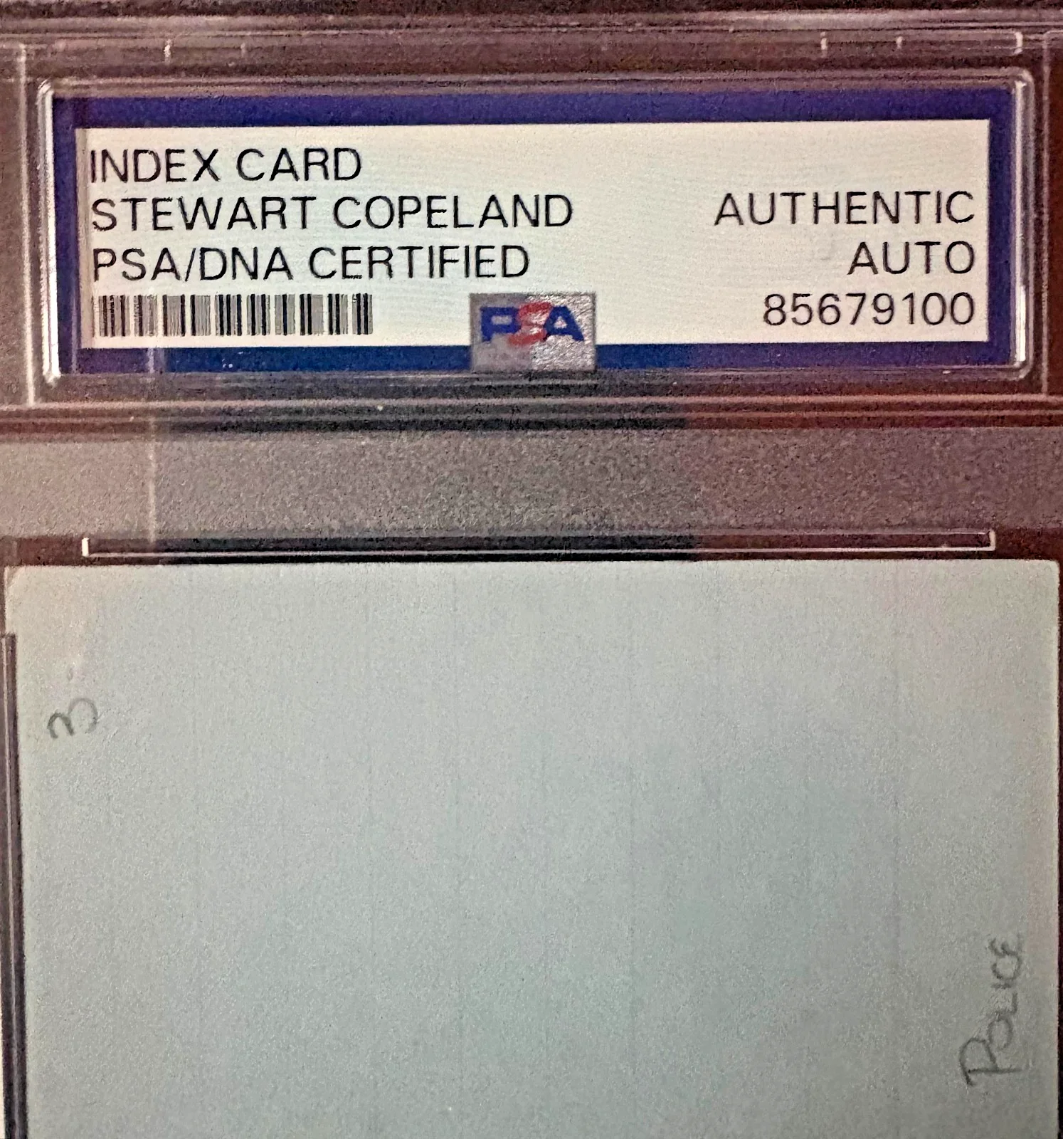 Stewart Copeland — STEWART COPELAND SIGNED INDEX CARD PSA ENCAPSULATED THE POLICE CURVED FULL NAME, изображение 2