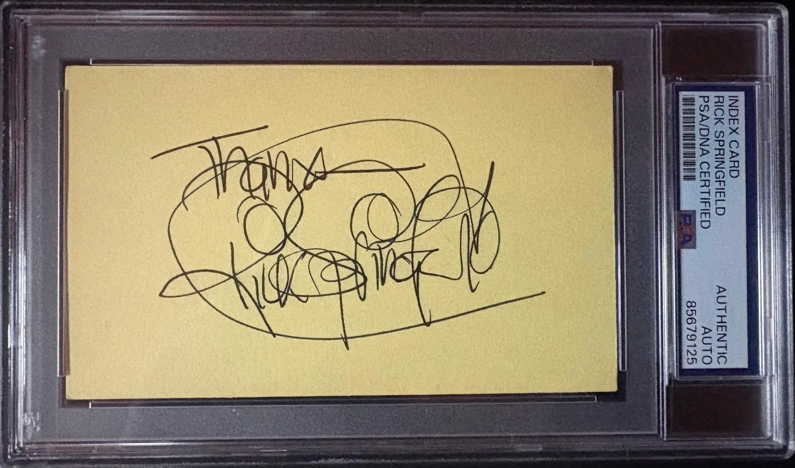 Rick Springfield — RICK SPRINGFIELD SIGNED INDEX CARD PSA ENCAPSULATED POP ROCK ZOOT JESSIE'S GIRL