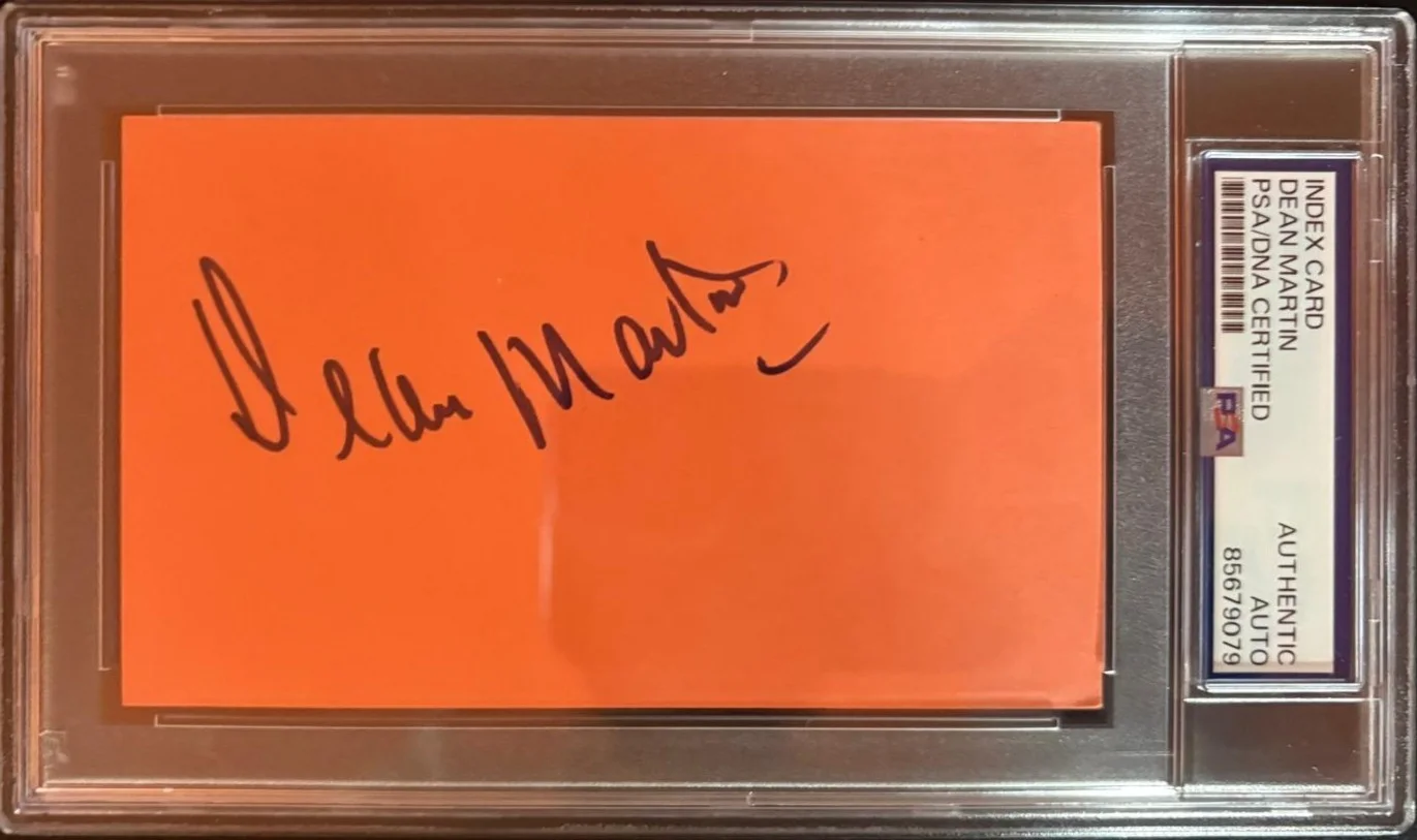Dean Martin — DEAN MARTIN SIGNED INDEX CARD PSA ENCAPSULATED RAT PACK KING OF COOL SINATRA
