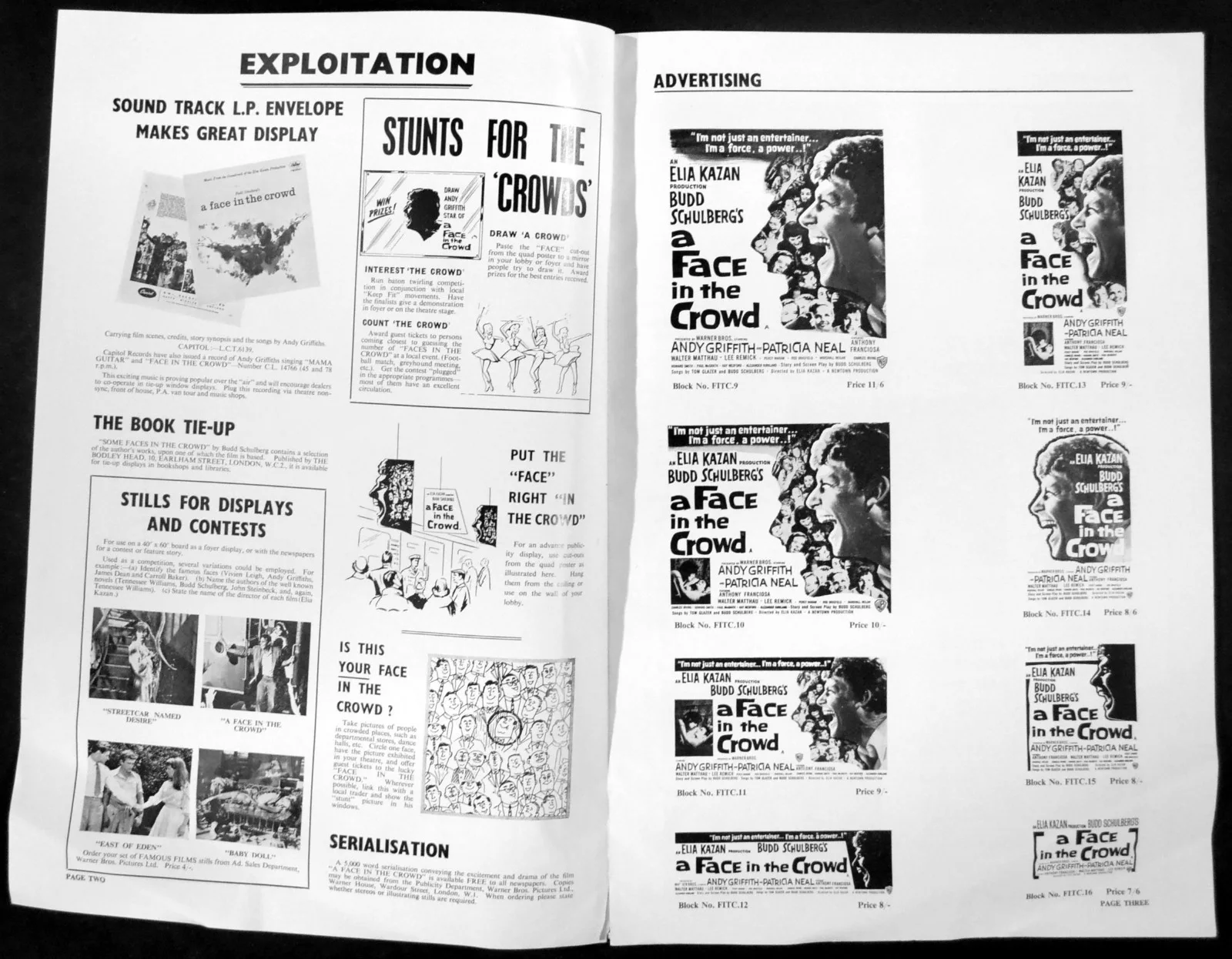 FACE IN THE CROWD 1957 Andy Griffith, Patricia Neal Elia Kazan UK CAMPAIGN BOOK, изображение 2