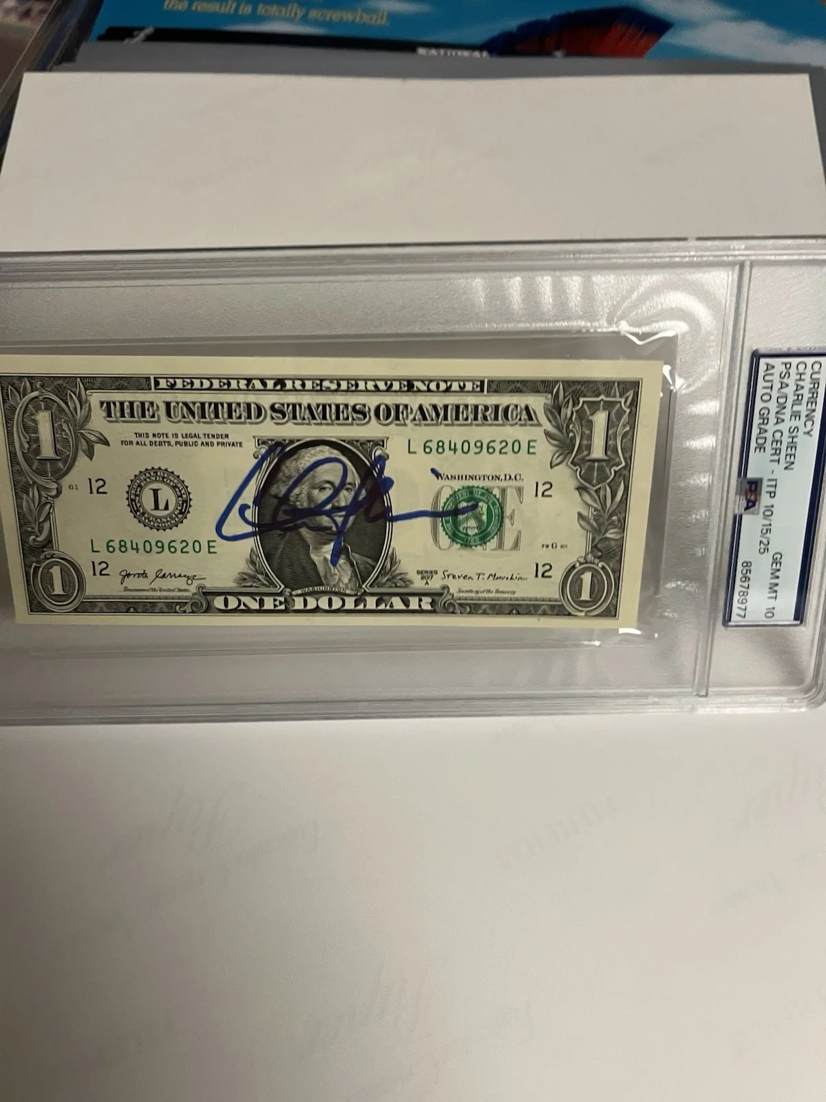 Autographed Charlie Sheen Dollar Bill PSA 10 Signed Witnessed Auto Currency, image 5