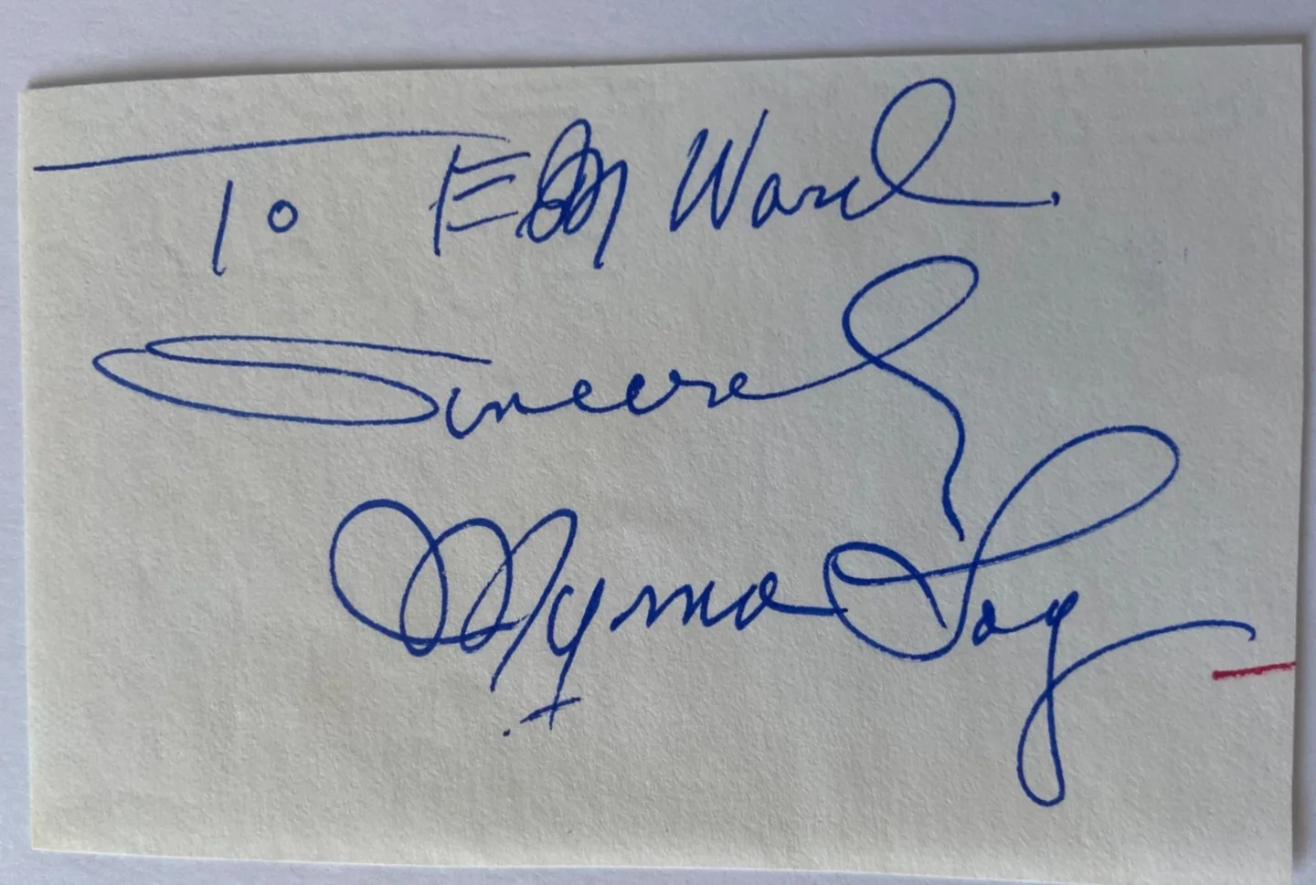 Myrna Loy-Actress- Signed & Inscribed Note Paper, image 2