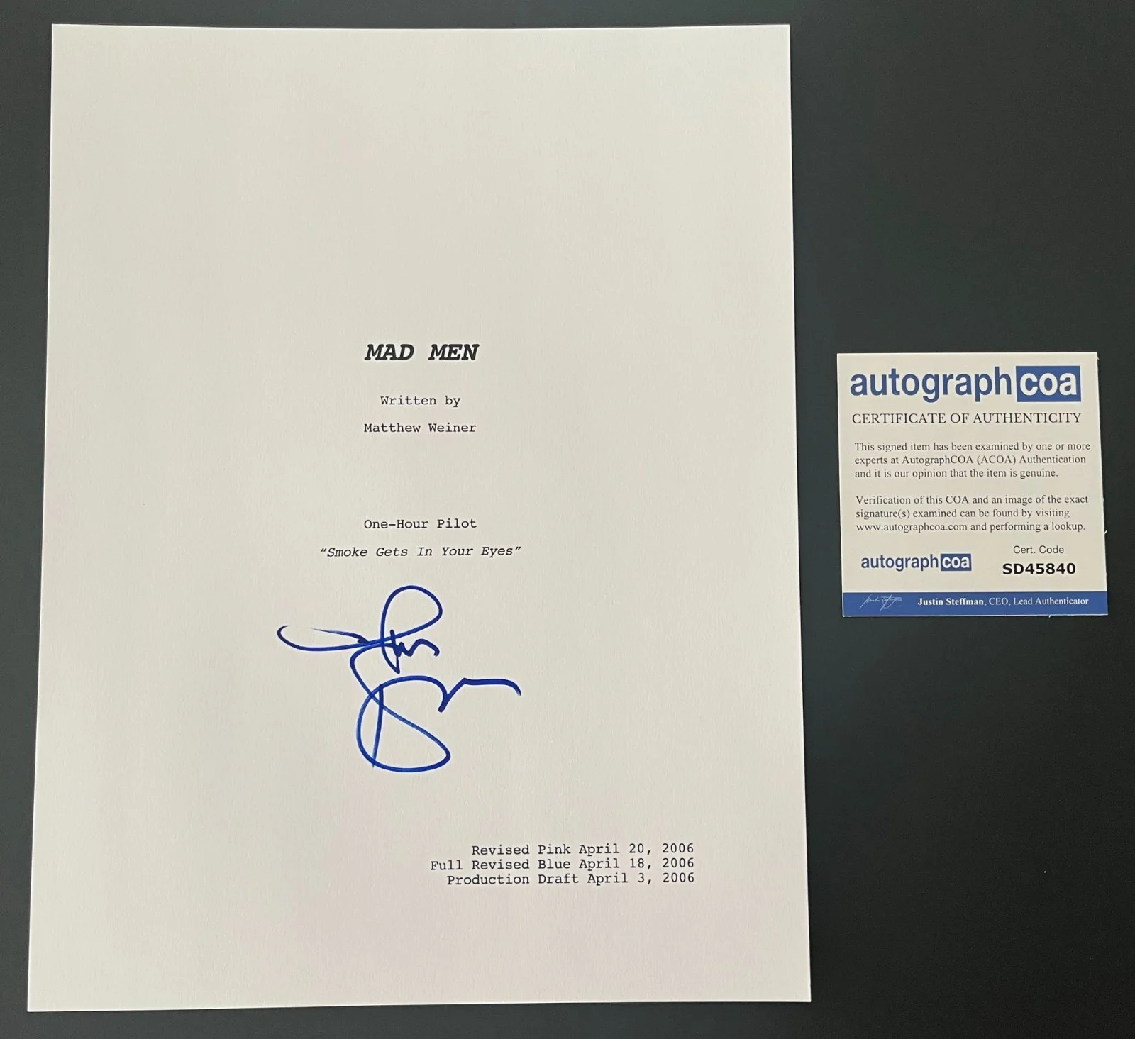 JON HAMM SIGNED MAD MEN FULL PILOT SCRIPT w/EXACT PROOF & AUTOGRAPH COA ACOA, image 2