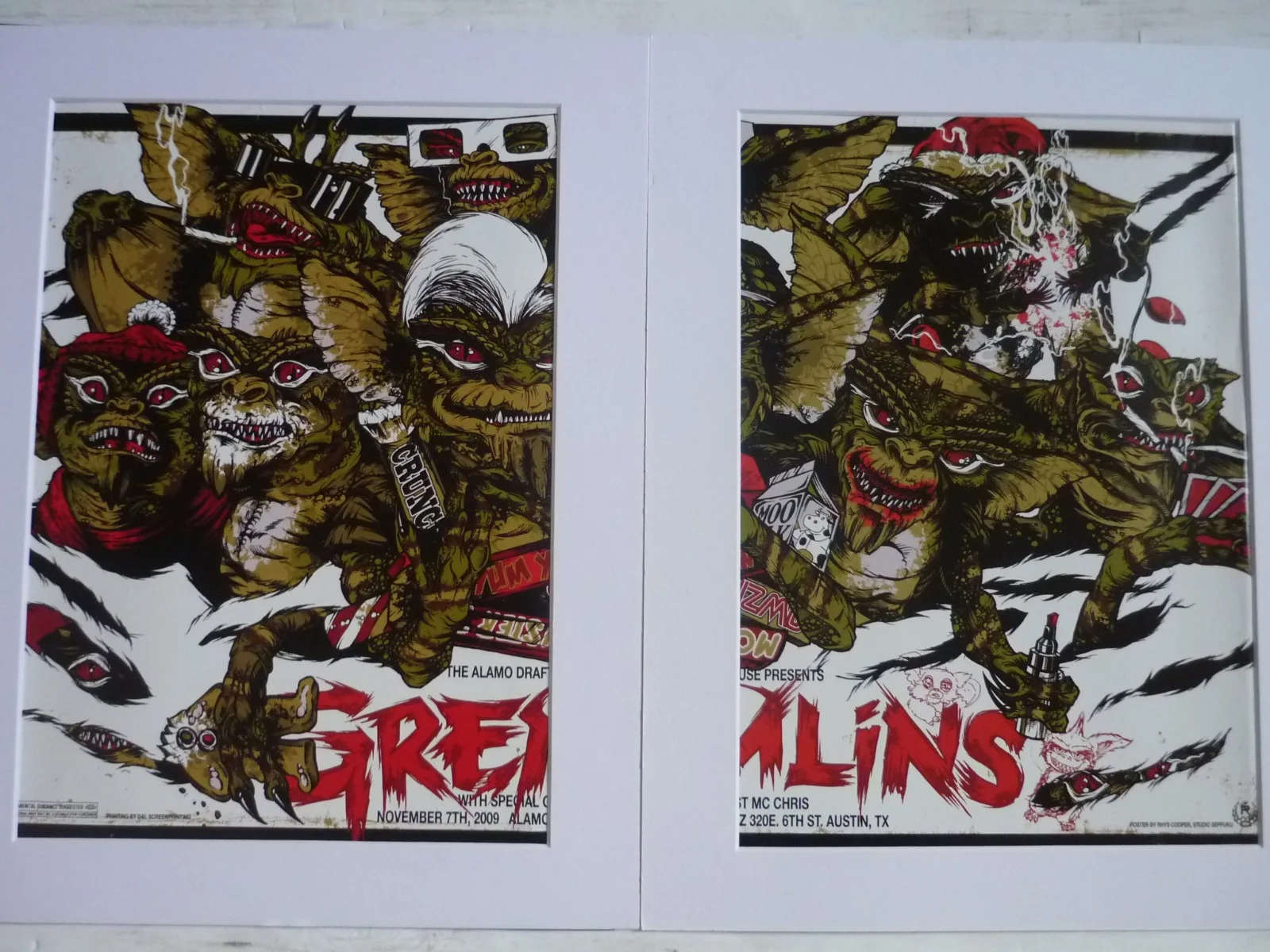 Gremlins bundle cinema screening 14x11 x3 ready to be framed sets mounted, image 3