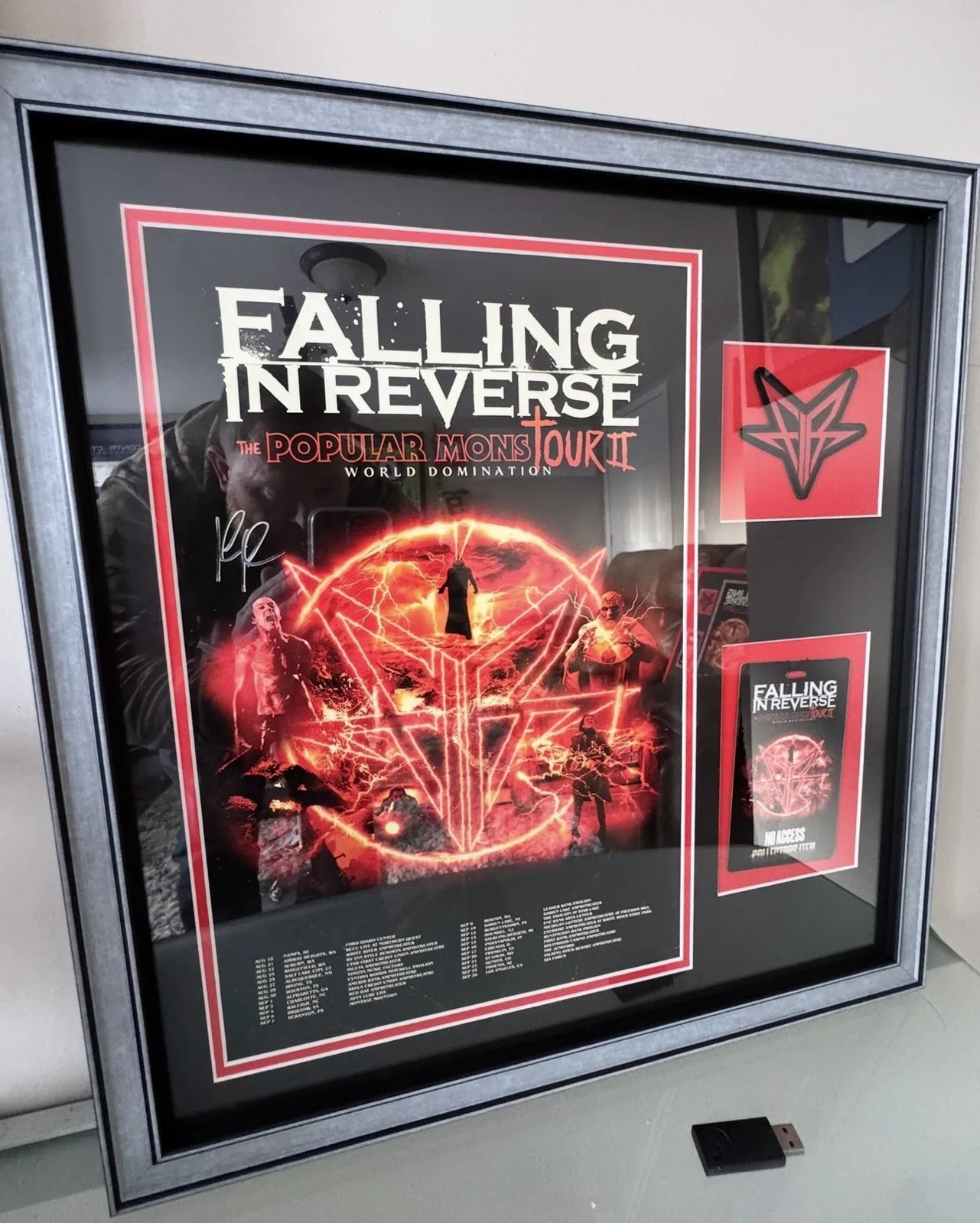Signed Falling In Reverse VIP Framed Poster by Ronnie Radke w/ Badge and Patch, image 3