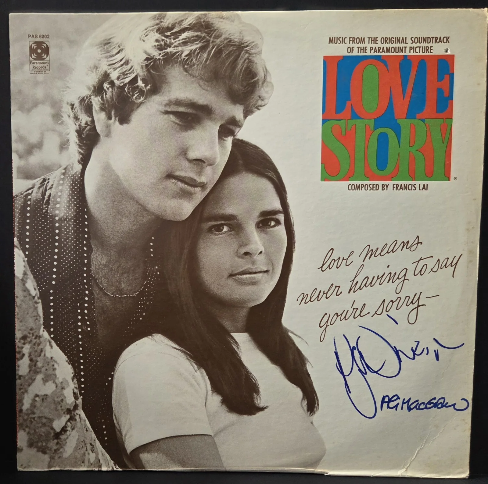 Ryan O'Neal — Love Story Ali MacGraw Ryan O'Neal Autographed Vinyl Album JSA COA