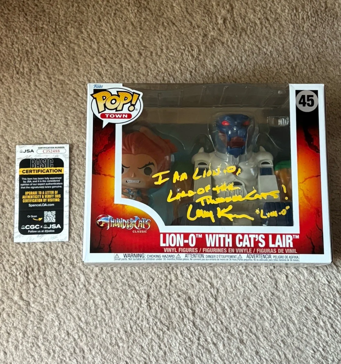 Larry Kenney — Larry Kenney Signed Autograph Lion-O With Cats Lair Funko POP ThunderCats JSACOA