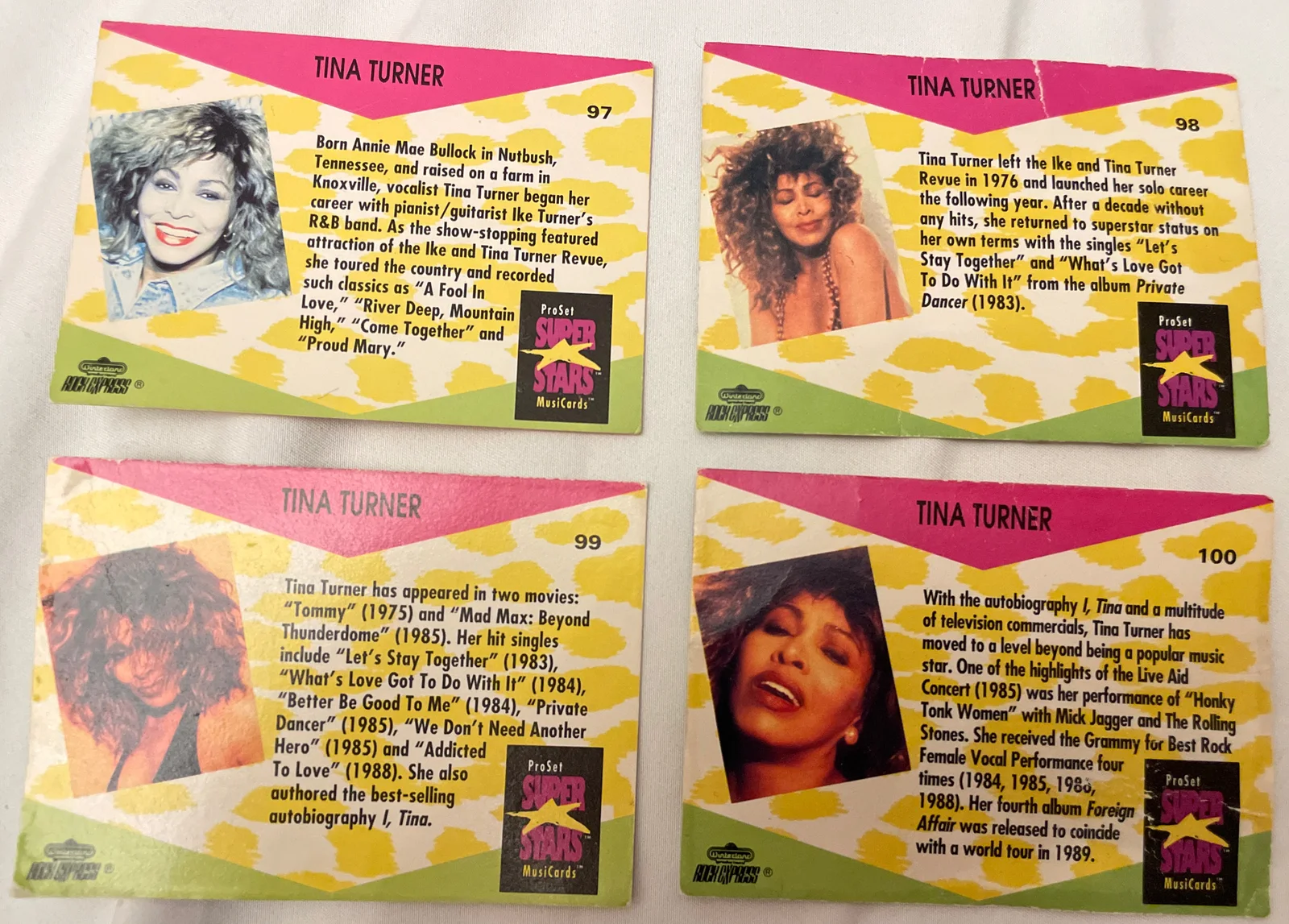 TINA TURNER 1991 Pro Set Superstars Musicards 4 Card Set #97-100, image 2