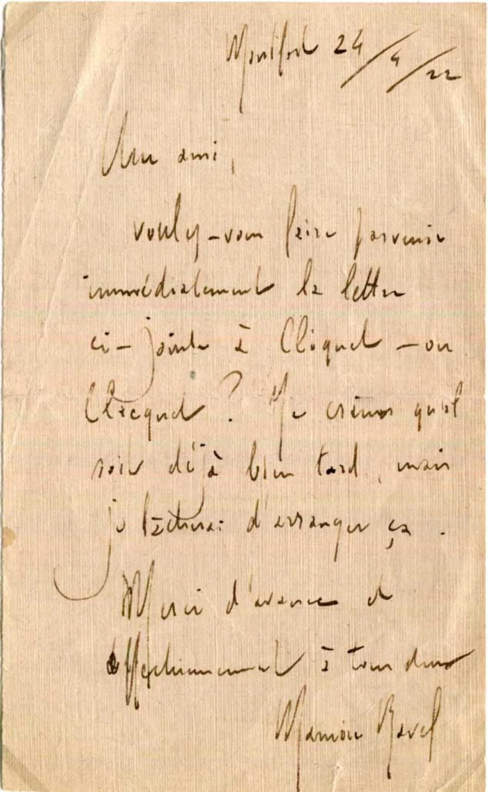 COMPOSER Maurice Ravel autograph letter signed & mounted, image 2