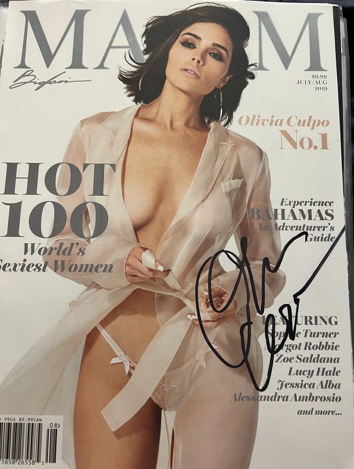 Olivia Culpo — Olivia Culpo Autograph Signed Maxim Cover *No COA* 49ers Christian McCaffrey