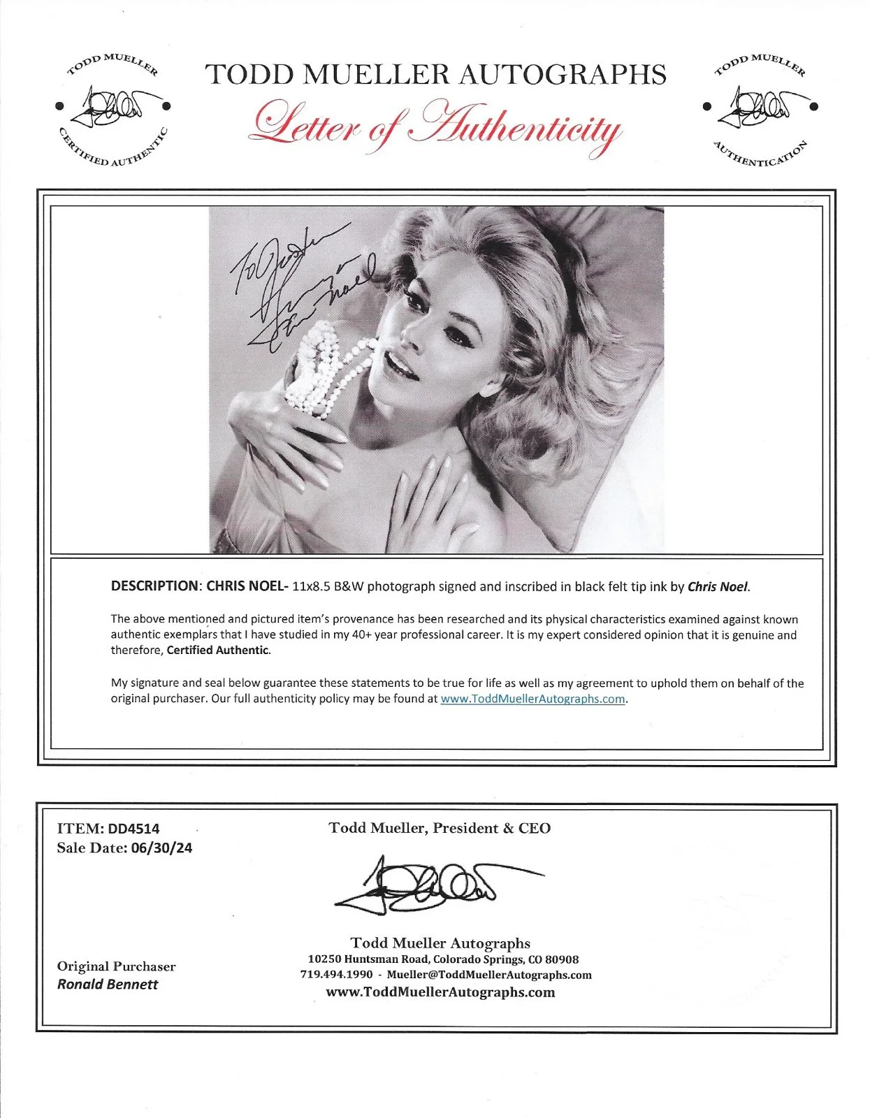 Chris Noel — Chris Noel Signed 11X8.5 Photo Beach Party Movies LOA / COA, изображение 2
