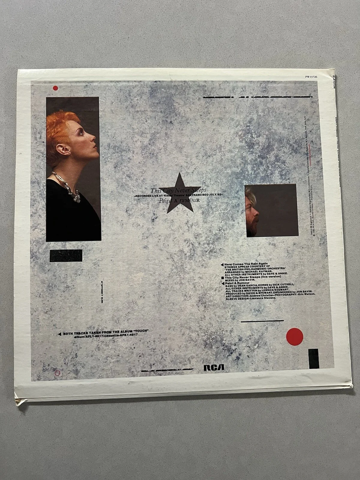 Annie Lennox & Dave Stewart Eurythmics signed record album Vinyl PSA/DNA COA, image 2