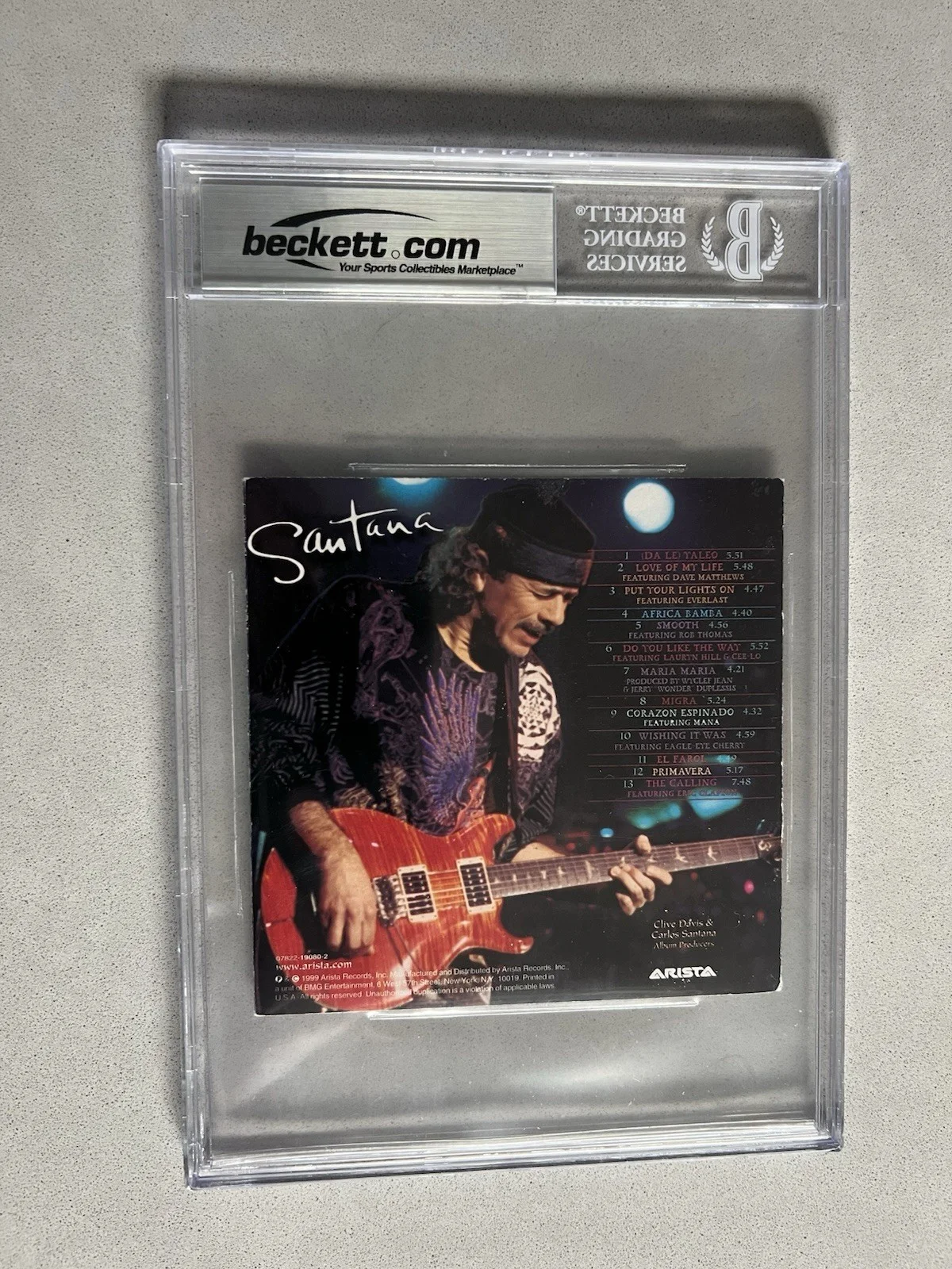 Carlos Santana signed encapsulated Photo Beckett BAS COA slabbed CD Cover Guitar, image 2