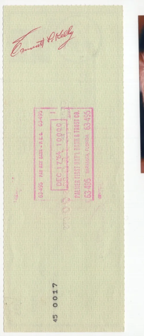 Emmett Kelly Signed Check 1964 Autograph Clown Ringling Barnum Bailey Circus, изображение 2