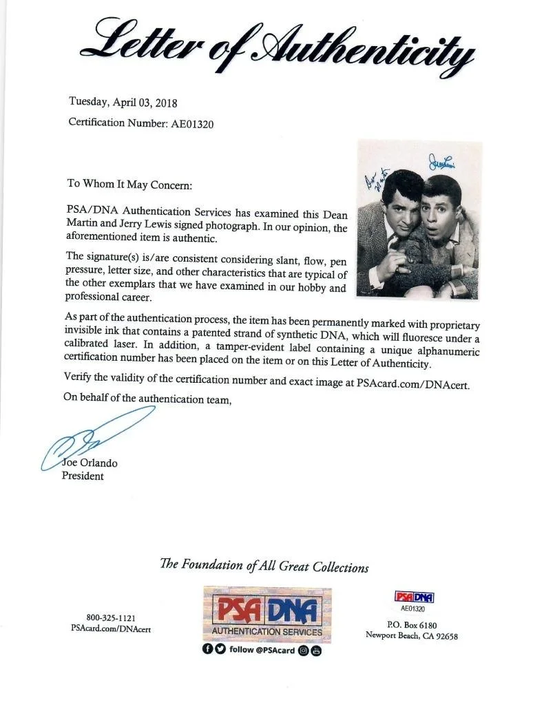 Dean Martin Jerry Lewis autographed 11x14 Picture signed Photo PSA/DNA, изображение 2