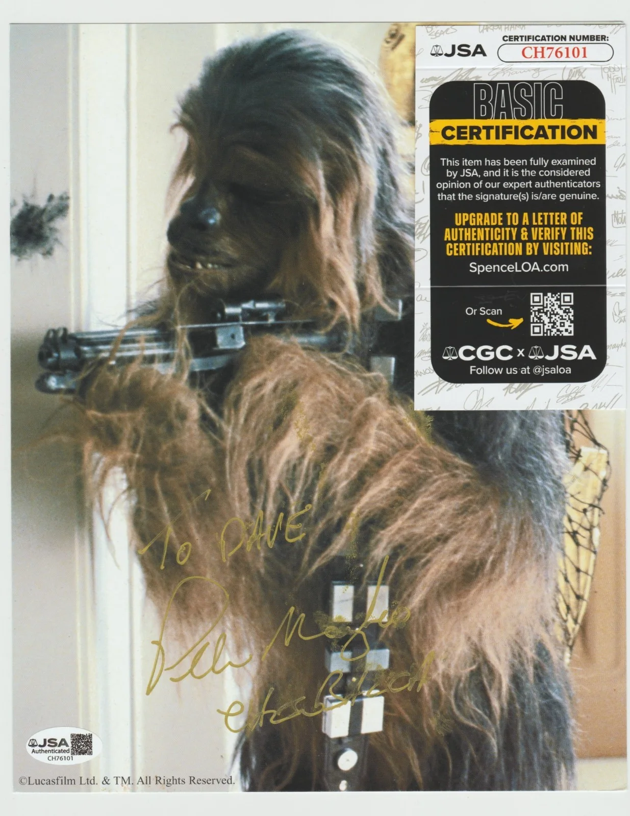 Peter Mayhew — PETER MAYHEW Autograph CHEWBACCA Signed Photo STAR WARS V 8" x 10" COA JSA, изображение 2
