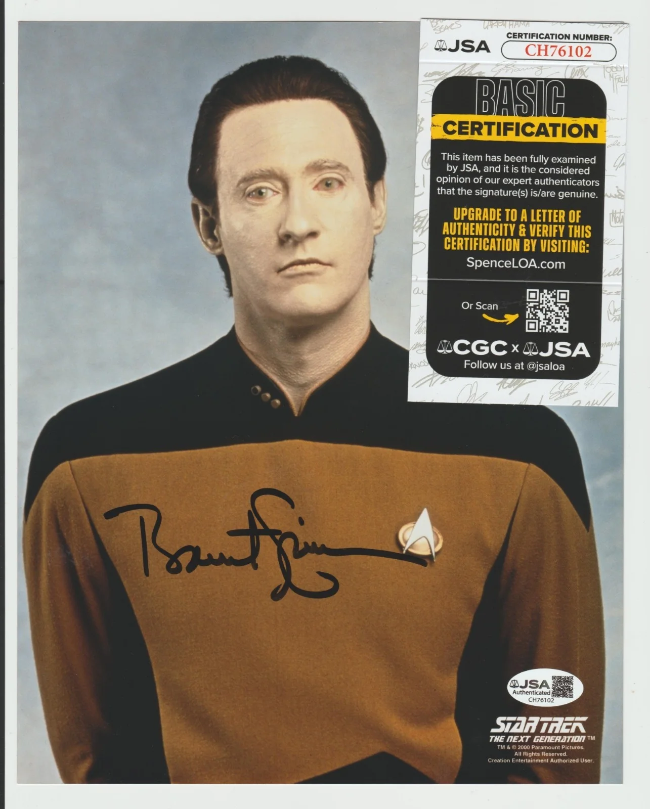 Brent Spinner — BRENT SPINNER Autograph Signed Data STAR TREK Next Generation 8" x 10" COA JSA, image 2