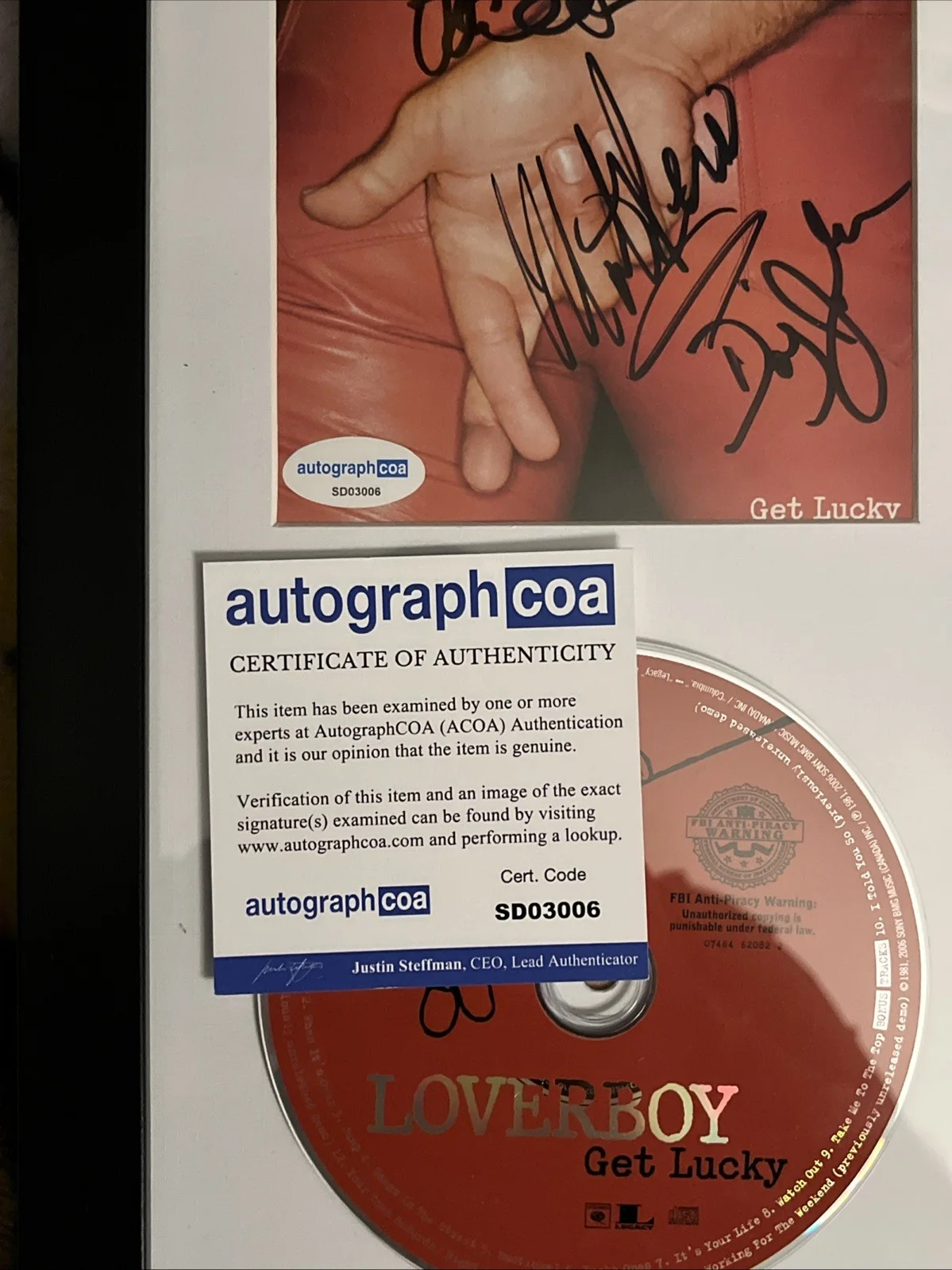 LOVERBOY GET LUCKY FRAMED CD & BOOKLET ACOA CERTIFIED PAUL DEAN Mike RENO DOUG J, изображение 5
