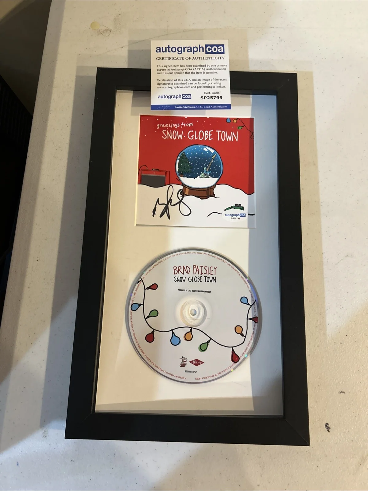 BRAD PAISLEY SIGNED AUTOGRAPH FRAMED CD DISPLAY ACOA SNOW GLOBE TOWN CHRISTMAS, image 5