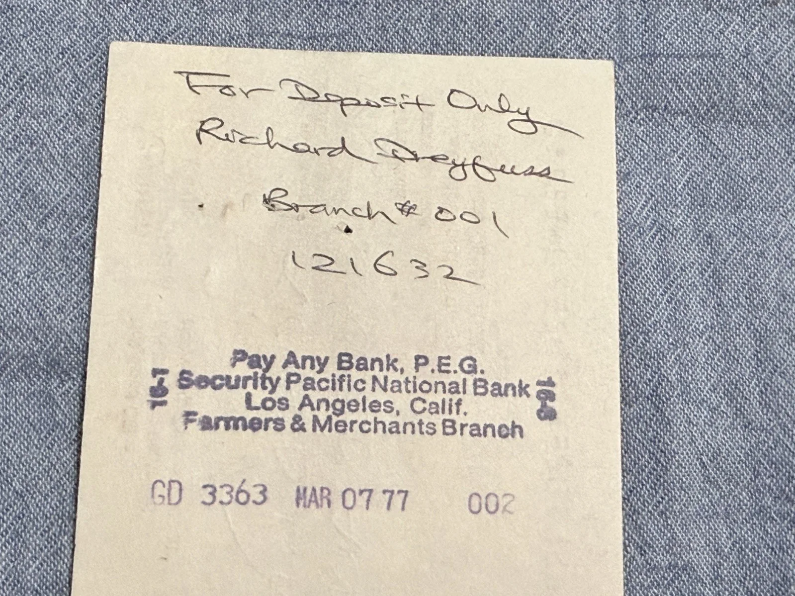Richard Dreyfuss — Canceled check dated 3-1-1977 signed by Richard Dreyfuss, image 5