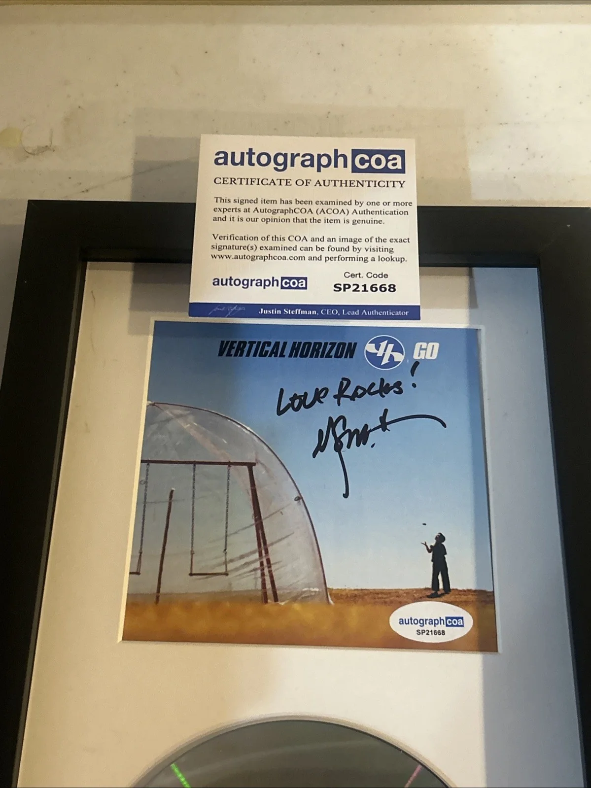 VERTICAL HORIZON MATT SCANNELL SIGNED AUTOGRAPH FRAMED CD DISPLAY ACOA GO, image 3