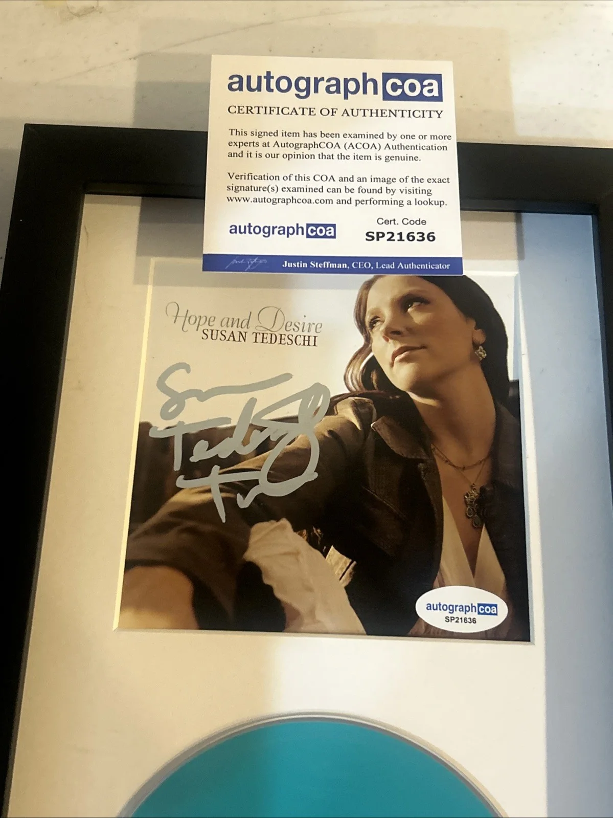 SUSAN TEDESCHI SIGNED AUTOGRAPH FRAMED CD DISPLAY ACOA HOPE AND DESIRE, image 3