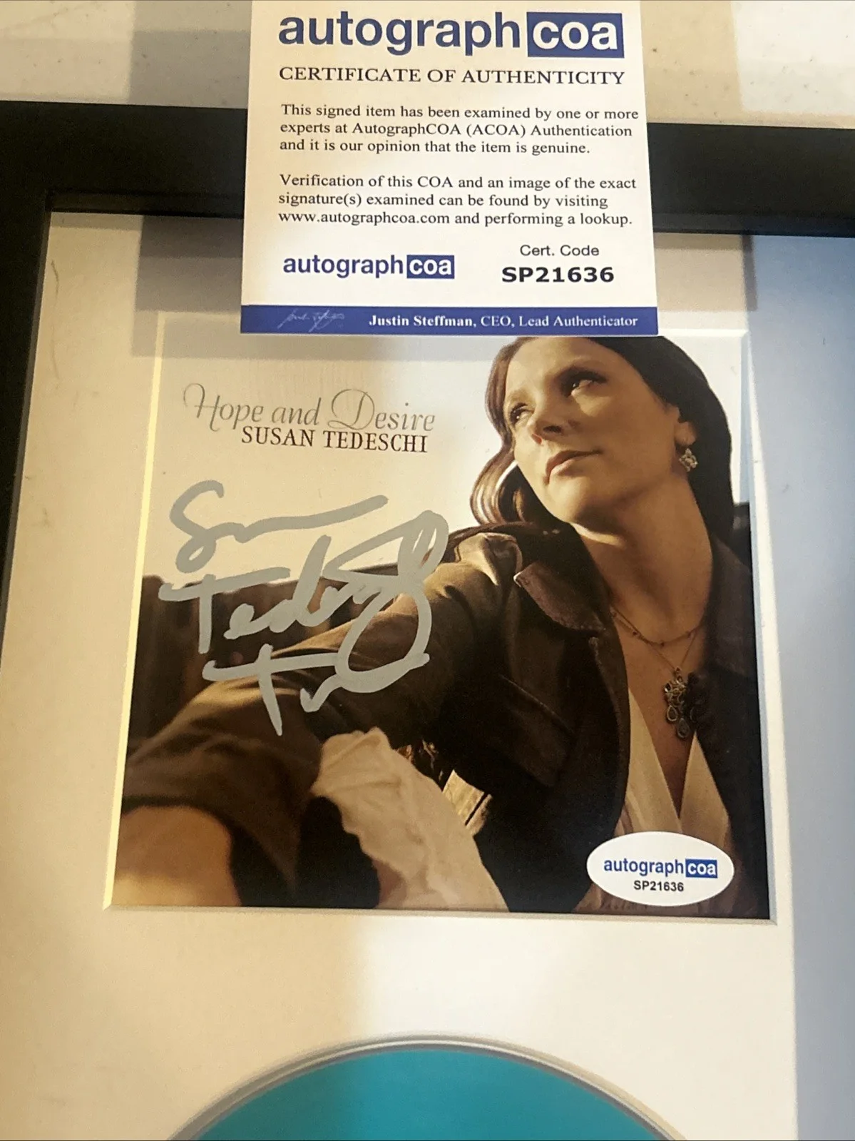 SUSAN TEDESCHI SIGNED AUTOGRAPH FRAMED CD DISPLAY ACOA HOPE AND DESIRE, image 4