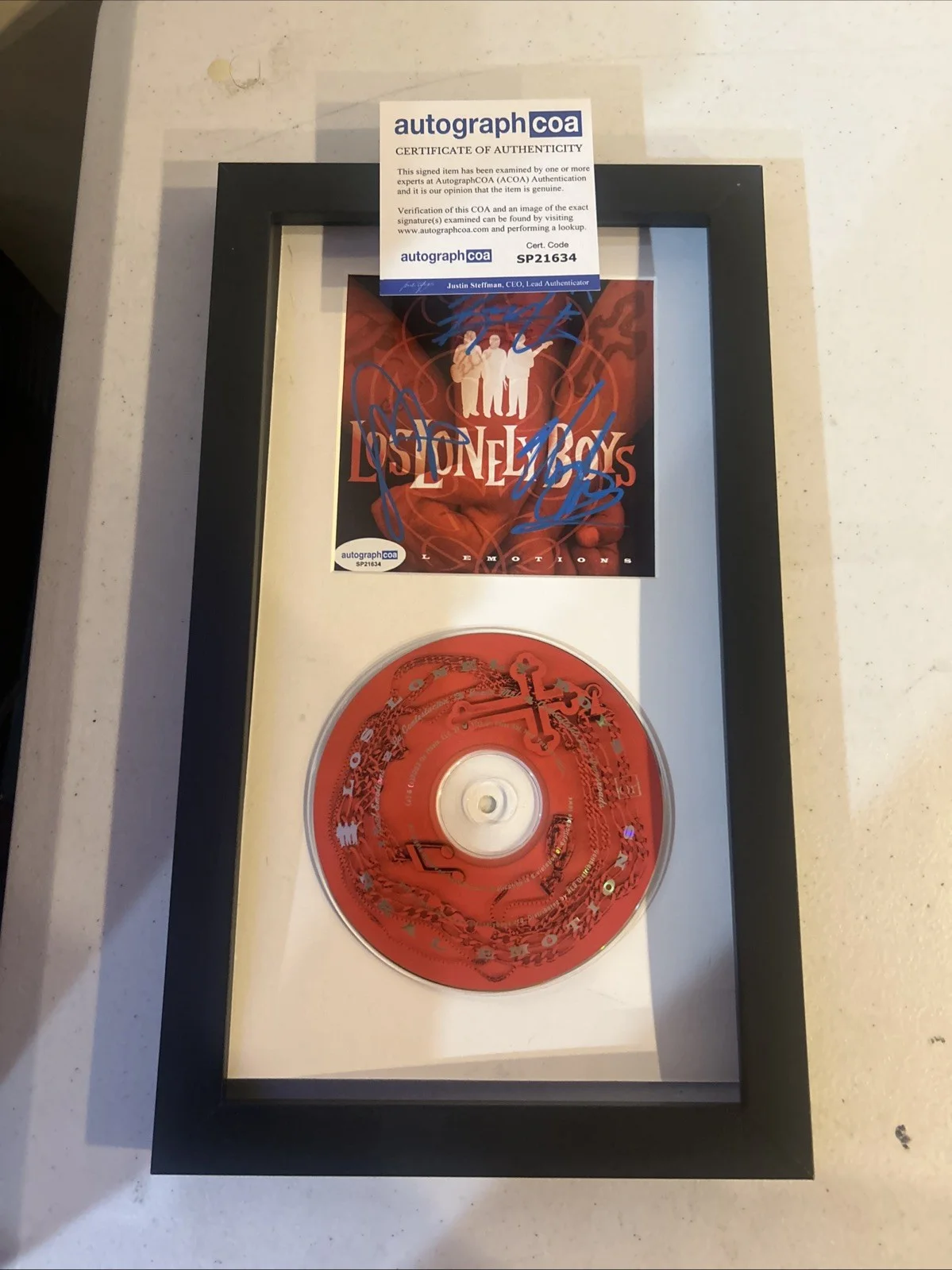 LOS LONELY BOYS SIGNED AUTOGRAPH FRAMED CD DISPLAY ACOA REAL EMOTIONS, image 2