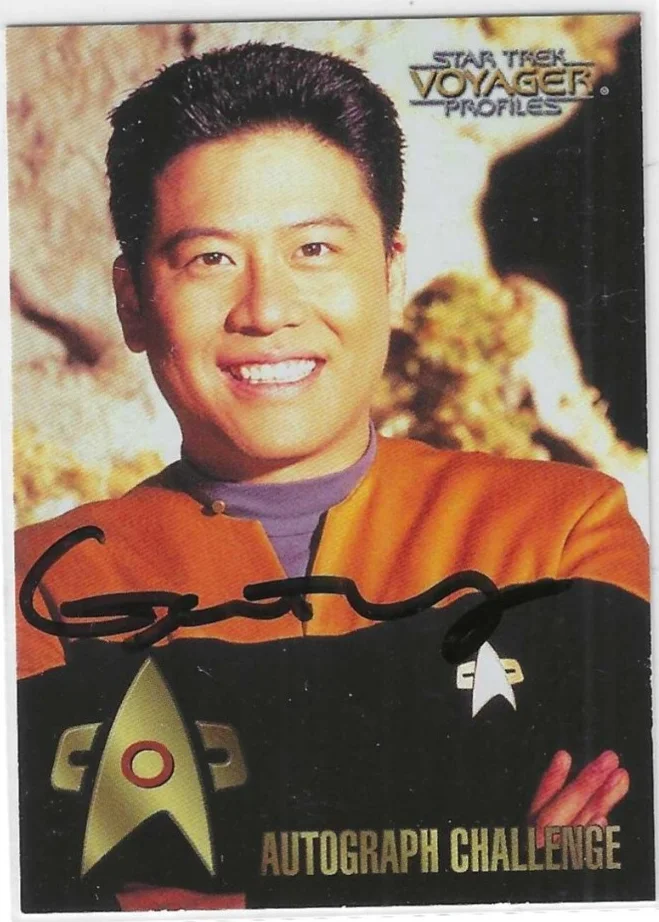 Garrett Wang — Garrett Wang Signed 1998 Fleer Star Trek Voyager Card Harry Kim