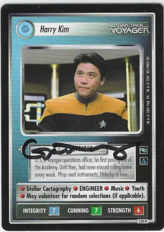 Garrett Wang — Garrett Wang Signed Star Trek Voyager Game Card Harry Kim