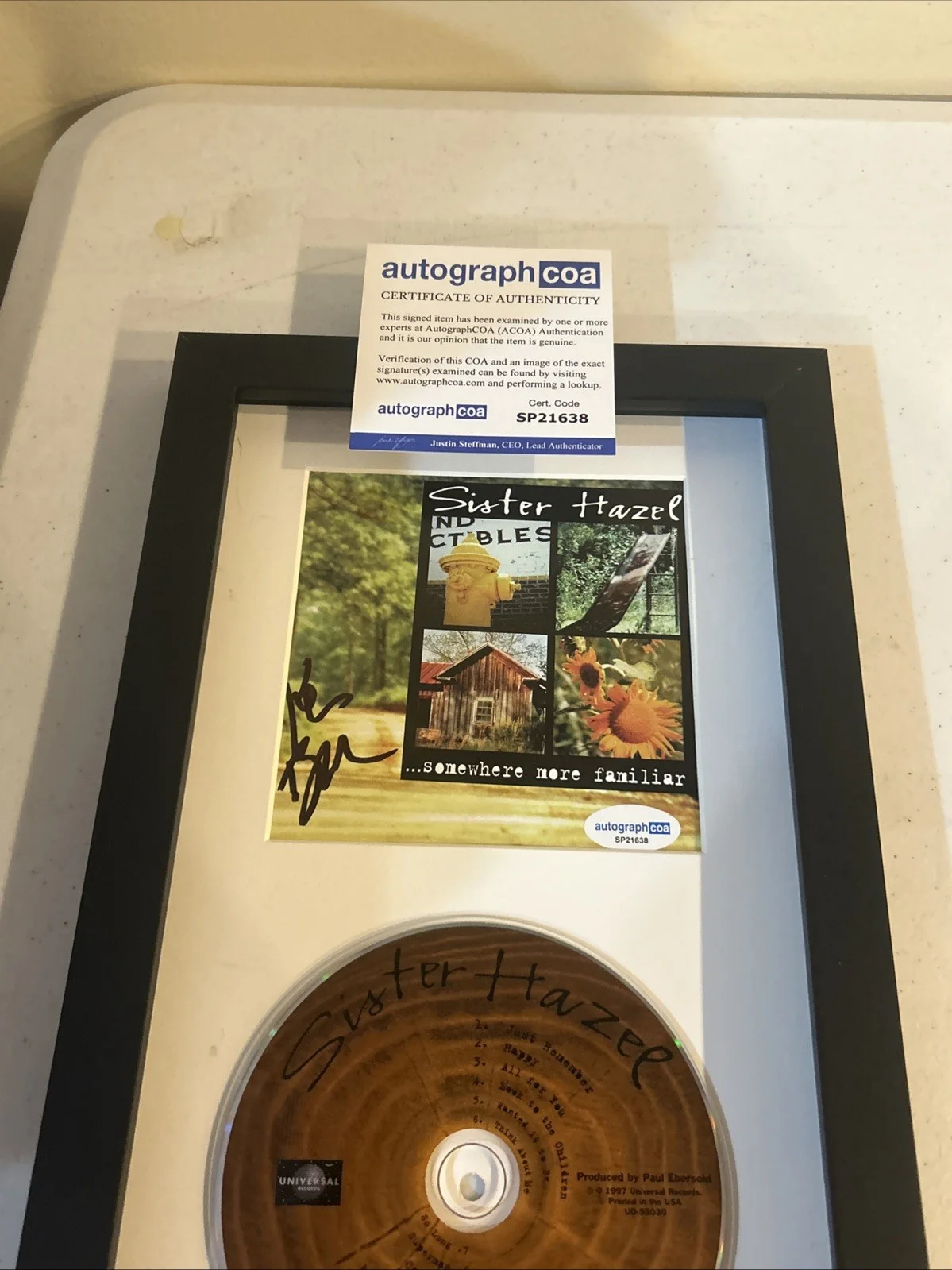 KEN BLOCK SISTER HAZEL SIGNED AUTOGRAPH FRAMED CD DISPLAY ACOA SOMEWHERE MORE, image 4