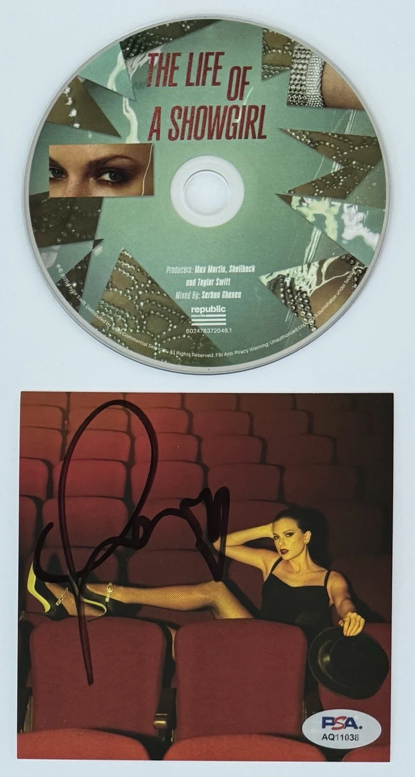 SIGNED DRUNK FUN HEART TAYLOR SWIFT LIFE OF A SHOWGIRL PHOTO 4 & CD PSA DNA COA, изображение 2