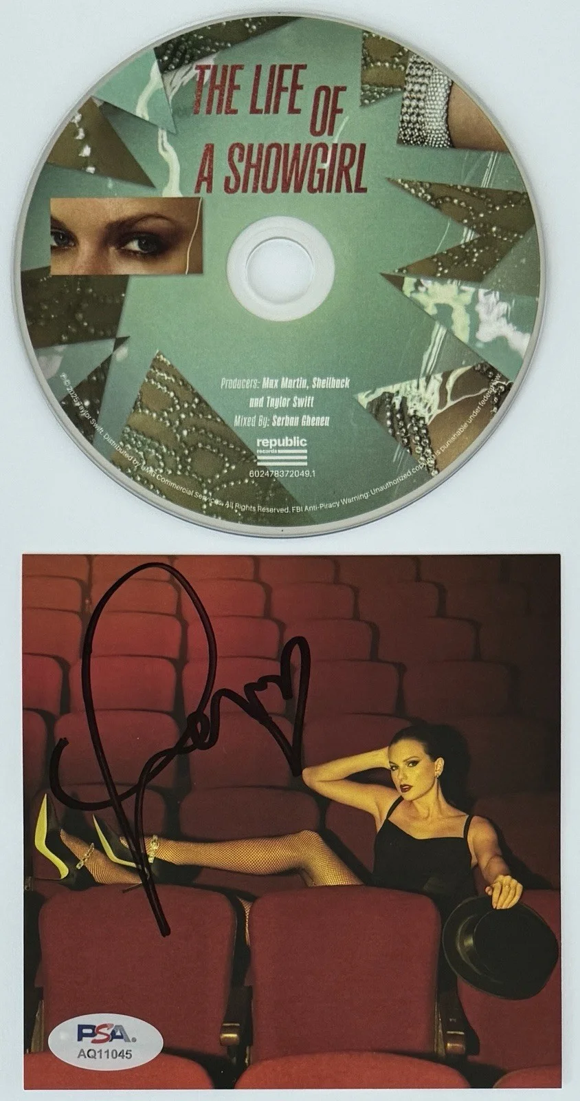 SIGNED DRUNK HEART TAYLOR SWIFT LIFE OF A SHOWGIRL PICTURE #4 & CD PSA DNA COA, изображение 2