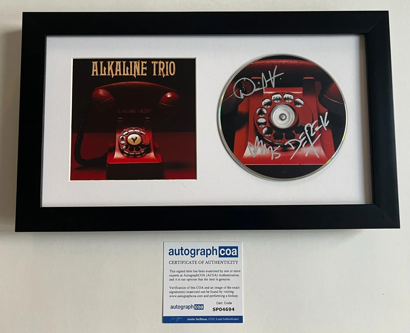 ALKALINE TRIO SIGNED IS THIS THING CURSED FRAMED CD MATT SKIBA +2 w/PROOF & COA, изображение 2