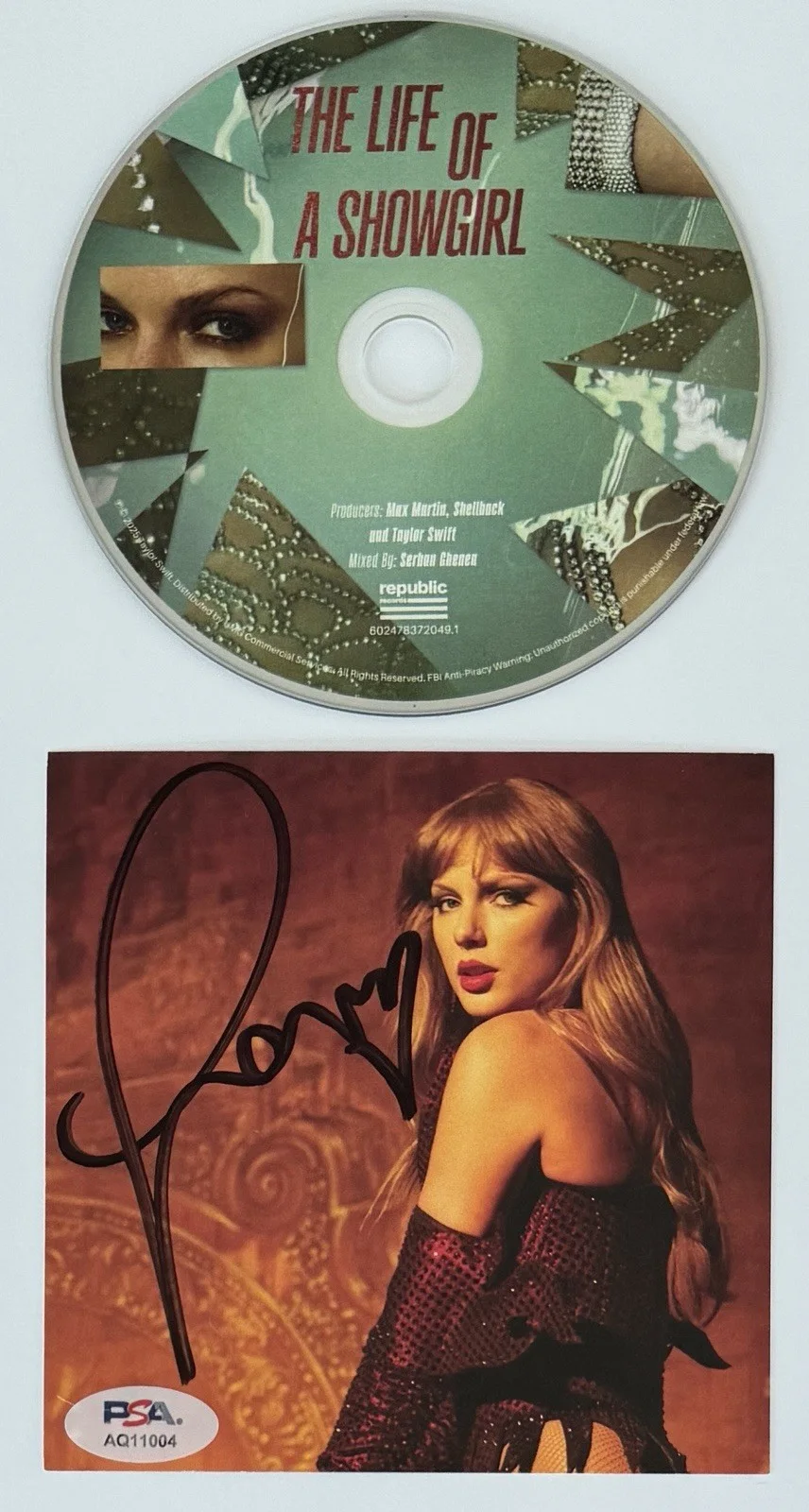 SIGNED DRUNK BUTT HEART TAYLOR SWIFT LIFE OF A SHOWGIRL PHOTO 3 & CD PSA DNA COA, изображение 2