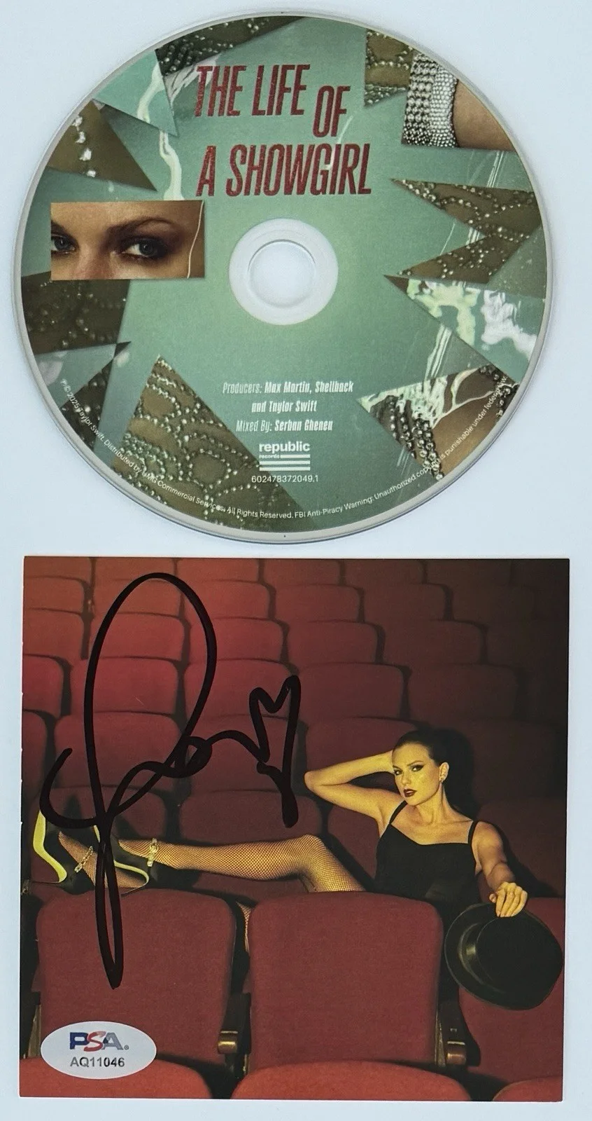 SIGNED FUNKY LONG HEART TAYLOR SWIFT LIFE OF A SHOWGIRL PHOTO 4 & CD PSA DNA COA, изображение 2