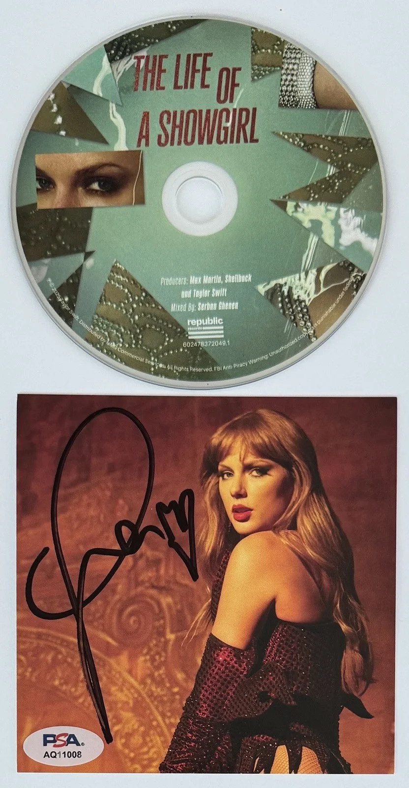 SIGNED DRUNK HEART TAYLOR SWIFT LIFE OF A SHOWGIRL PHOTO #3 & CD PSA DNA COA, изображение 2