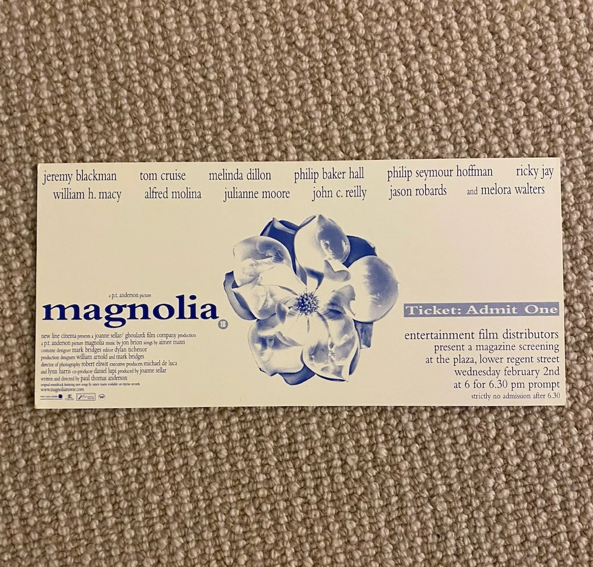 MAGNOLIA ORIGINAL MAGAZINE SHOW TICKET FOR THE FILM 1999 - T.Cruise & PS Hoffman, изображение 3
