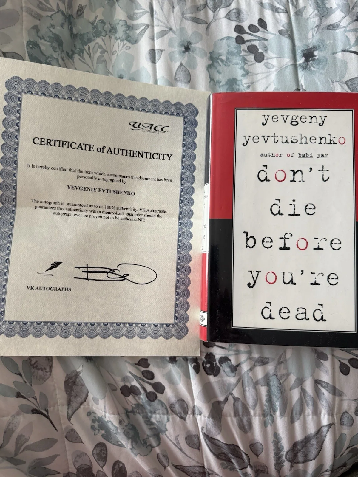 Yevgeny Yevtushenko Signed “Don’t Die Before You’re Dead” HC Book w/ COA 1995, image 3
