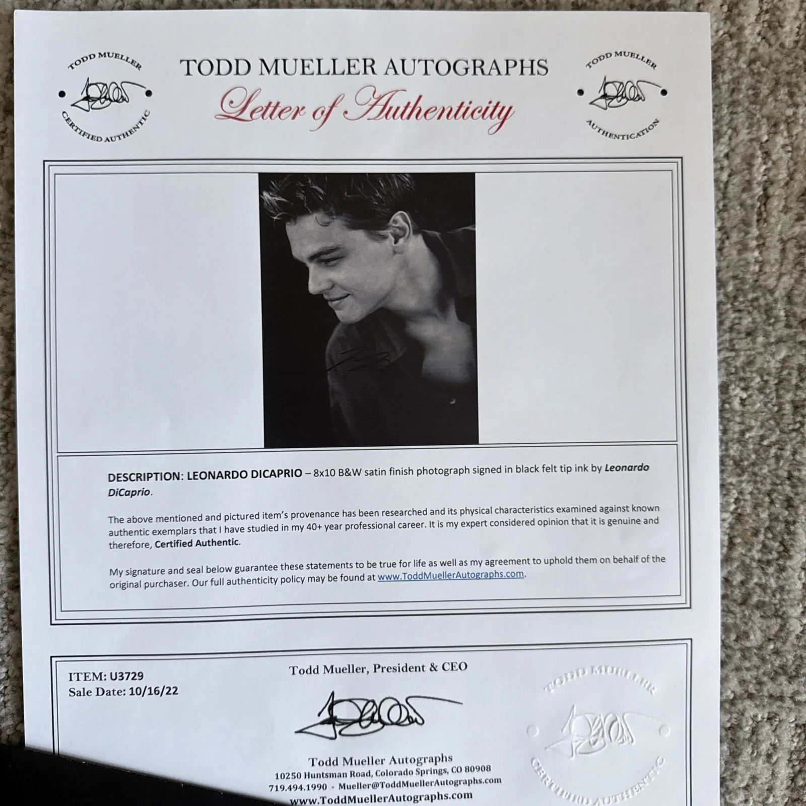 8x10 Leonardo Dicaprio￼SIGNED PHOTO Autograph COA, image 4