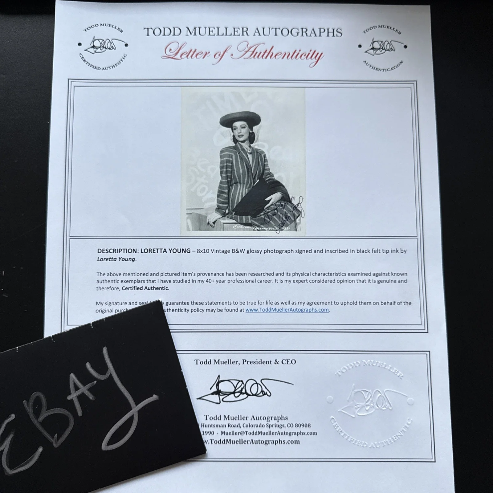 Screen Legend Loretta Young SIGNED PHOTO Autograph COA 8x10, image 5