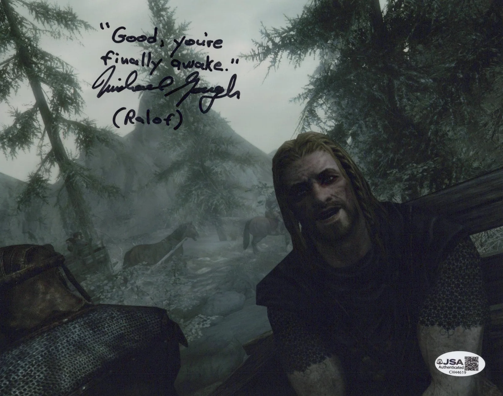 Michael Gough — Michael Gough Signed 8x10 Elder Scrolls Skyrim Finally Awake Meme Photo JSA COA