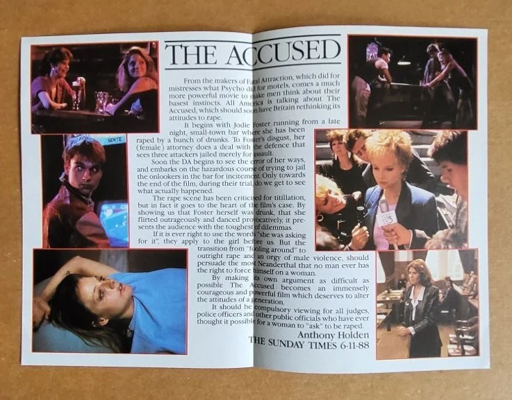 THE ACCUSED 1988 Jodie Foster Kelly McGillis Original Gatefold Synopsis Ad Flyer, изображение 2