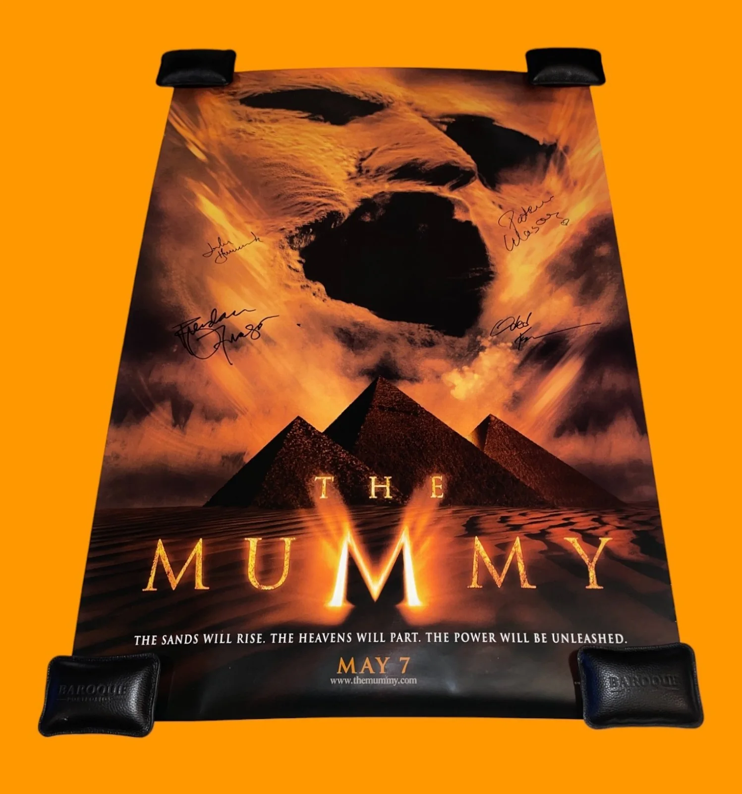 Brendan Fraser, John Hannah, Oded Fehr & Patricia Velasquez — Brendan Fraser +3 Signed 27x40 Mummy Original International DS Poster JSA COA