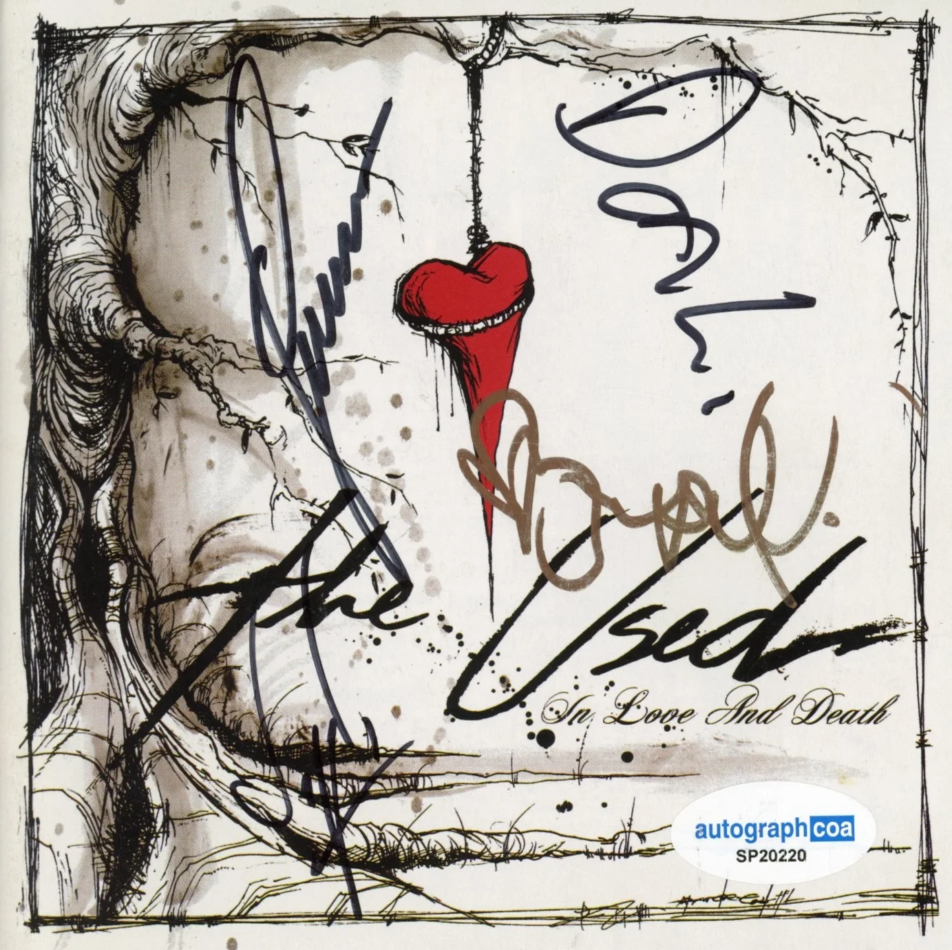 The Used Band Signed In Love and Death CD Cover Framed Bert McCracken x4 ACOA, image 2