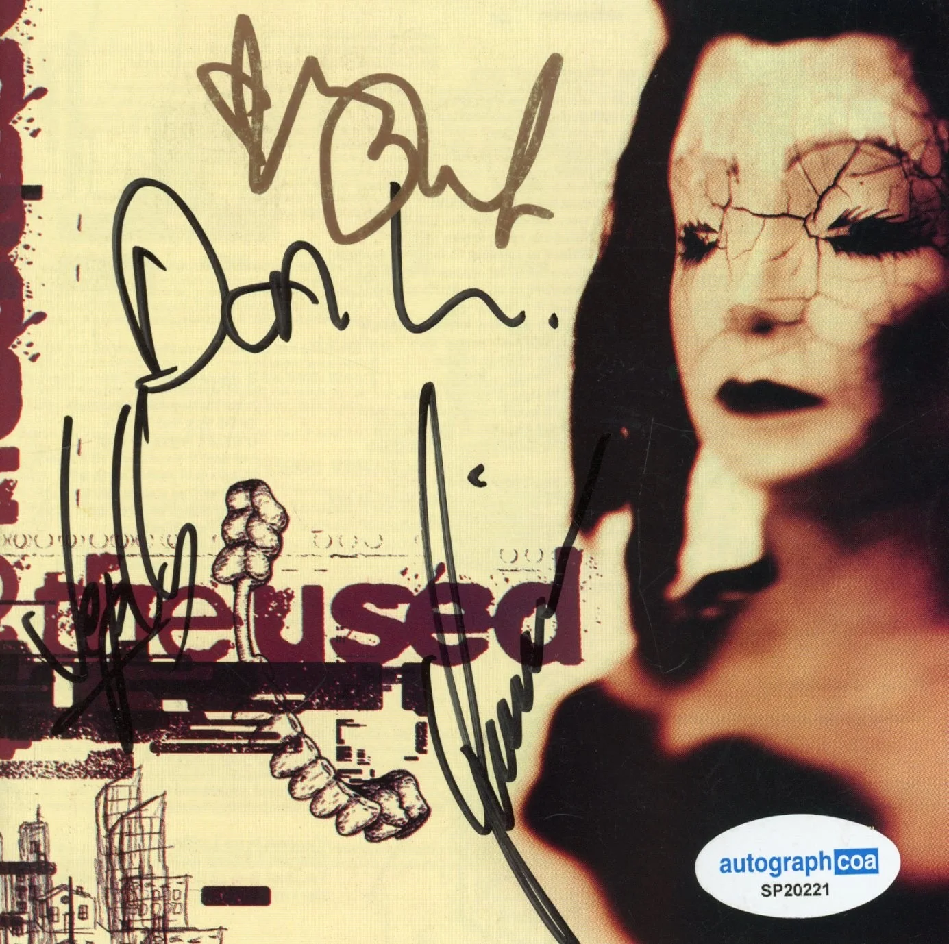 The Used Band Signed Self Titled (2002) CD Cover Framed Bert McCracken x4 ACOA, изображение 2