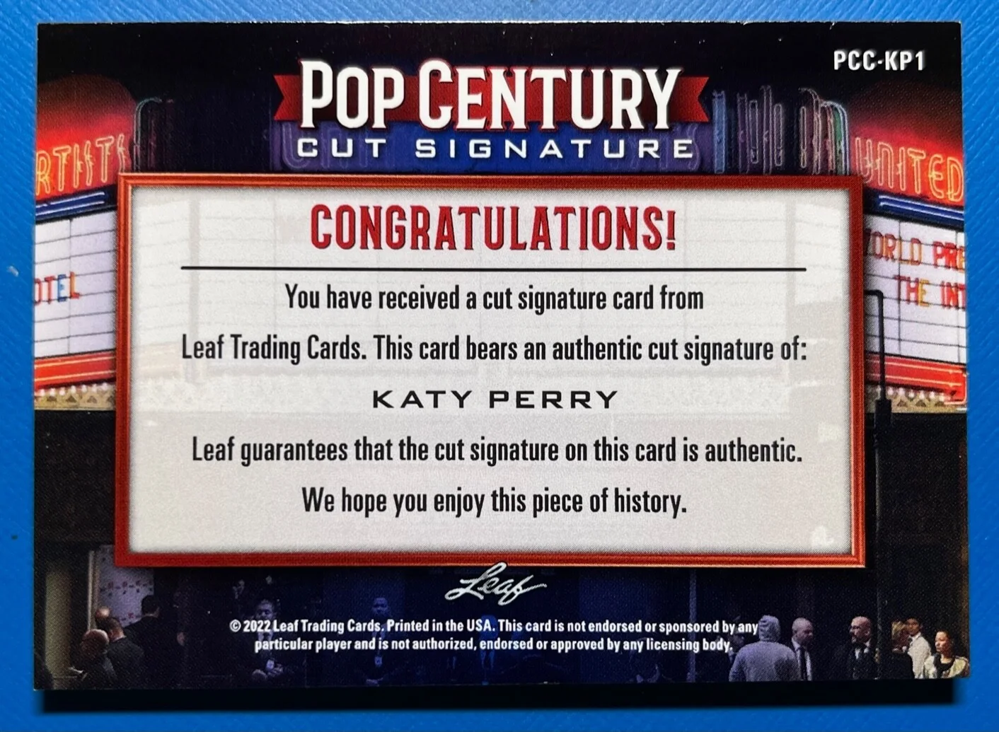 KATY PERRY 2022 LEAF POP CENTURY CUT AUTO AUTOGRAPH SIGNATURE SP CARD, изображение 2