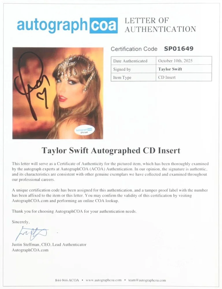 Taylor Swift Signed "The Life of a Showgirl" Custom Framed CD Insert Display (AC, image 2